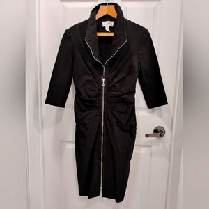 Joseph Ribkoff Black Zip-Front Ruched Midi Dress